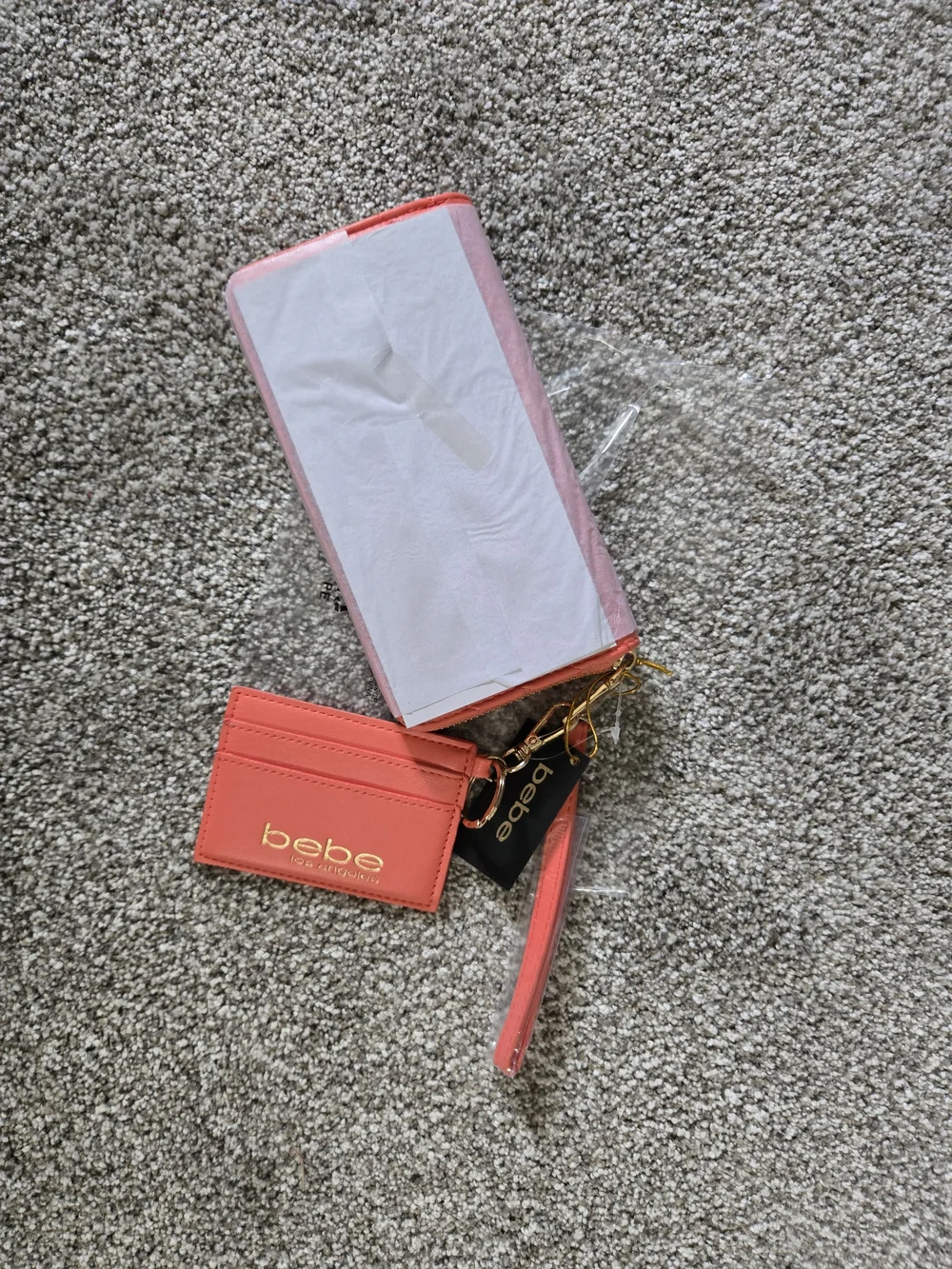 bebe Coral Wristlet With Card Holder with Gold Hardware
